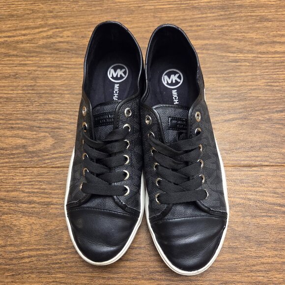 MICHAEL KORS "MK City" Black PVC Leather Upper Sneakers Cap Toe - Size 8M - Picture 1 of 14